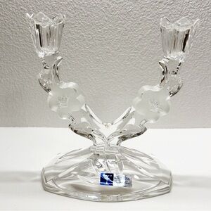 Vintage Crystal Clear Signatures Lead Crystal Floral Dual Candlestick